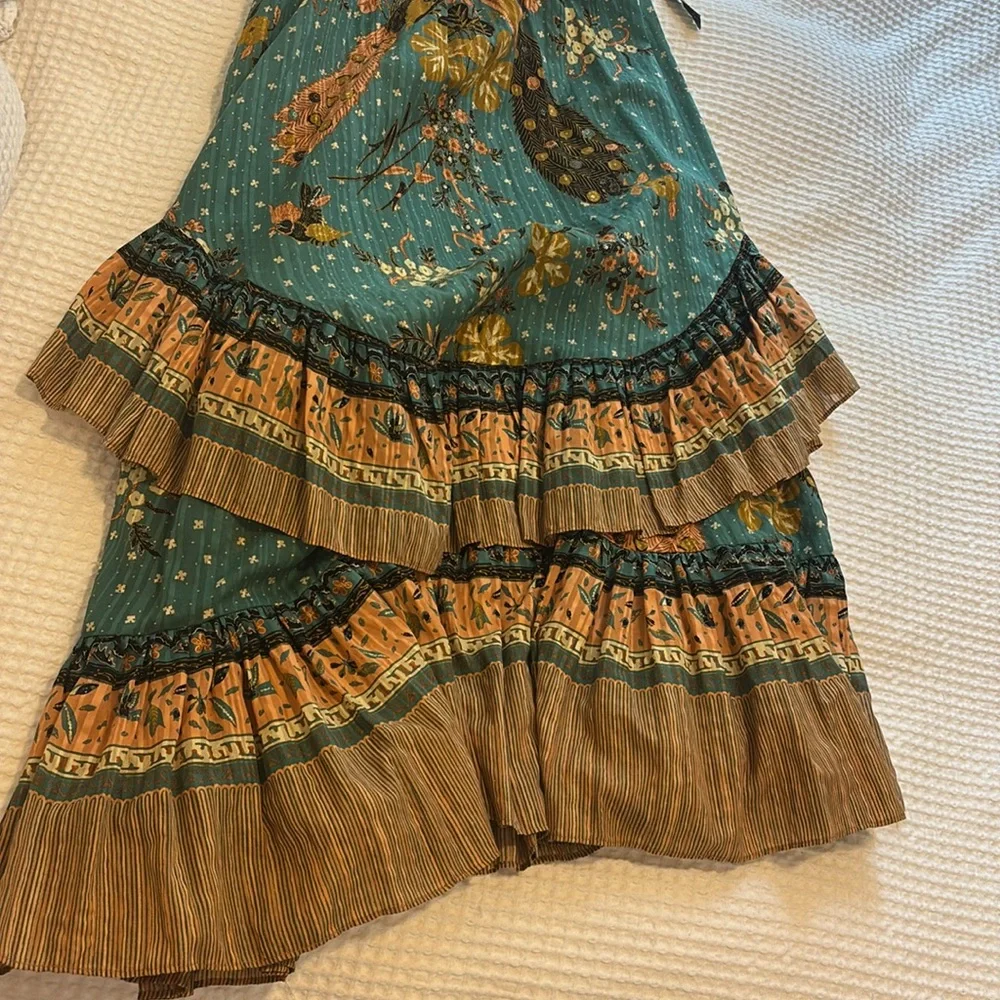 Ulla Johnson Teal Floral Tiered Maxi Dress with Mustard & Brown Trim - Picture 5 of 8